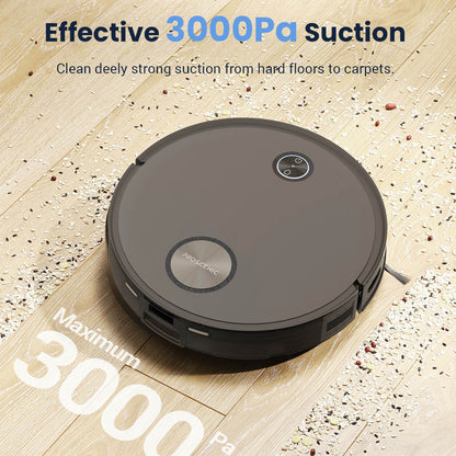 Proscenic V10 Robot Vacuum Cleaner 3 In 1 Vacuuming Sweeping and Mopping 3000pa Vibrating Mopping System LDS Navigation 240ml Dust Bin 2600mAh Battery 120Mins Runtime Smart APP &amp; Alexa Control - Black