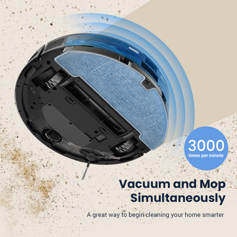 Proscenic V10 Robot Vacuum Cleaner 3 In 1 Vacuuming Sweeping and Mopping 3000pa Vibrating Mopping System LDS Navigation 240ml Dust Bin 2600mAh Battery 120Mins Runtime Smart APP &amp; Alexa Control - Black