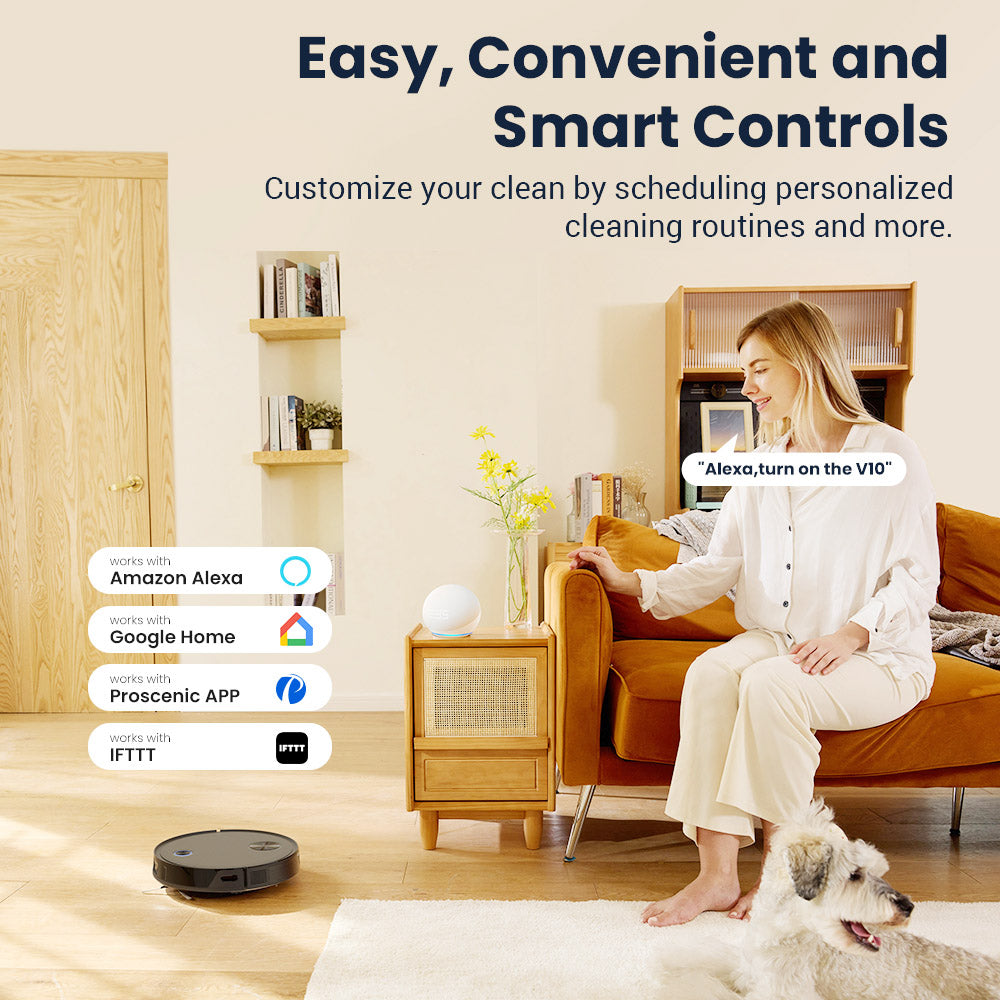 Proscenic V10 Robot Vacuum Cleaner 3 In 1 Vacuuming Sweeping and Mopping 3000pa Vibrating Mopping System LDS Navigation 240ml Dust Bin 2600mAh Battery 120Mins Runtime Smart APP &amp; Alexa Control - Black