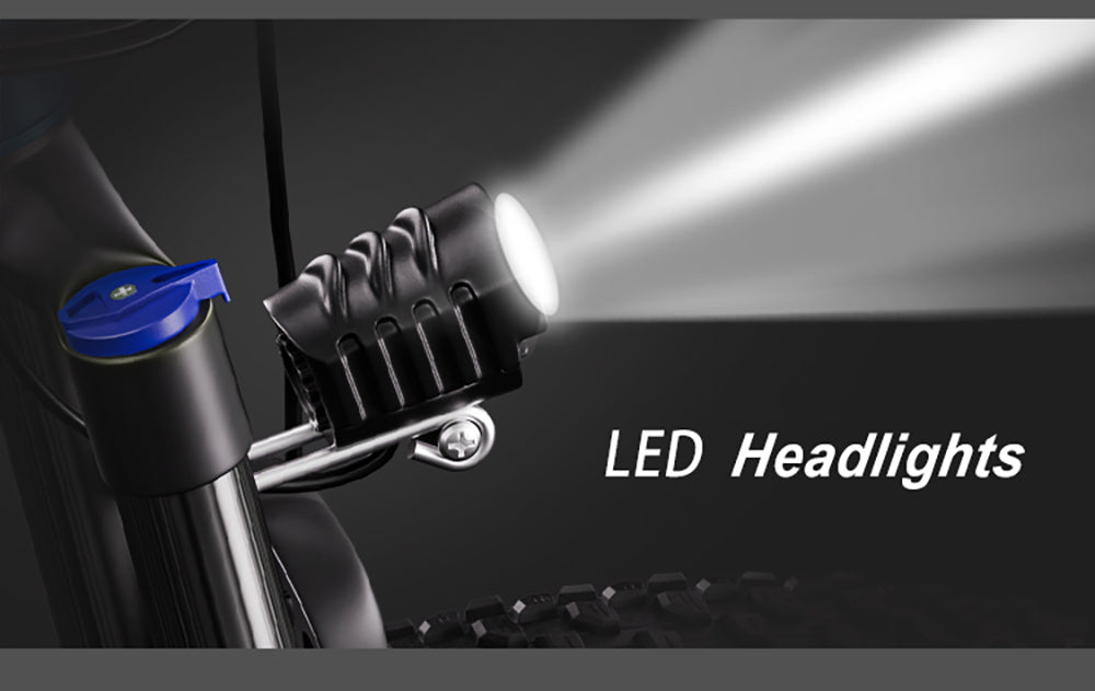 Elektrokolo PULUMA PH001, motor 500 W, baterie 48 V 20 Ah, pneumatiky 27,5*2,8 palce, maximální rychlost 40 km/h, dojezd 150 km, hydraulické olejové brzdy, tlumič nárazů, 9stupňová přehazovačka, LCD displej - černomodrá