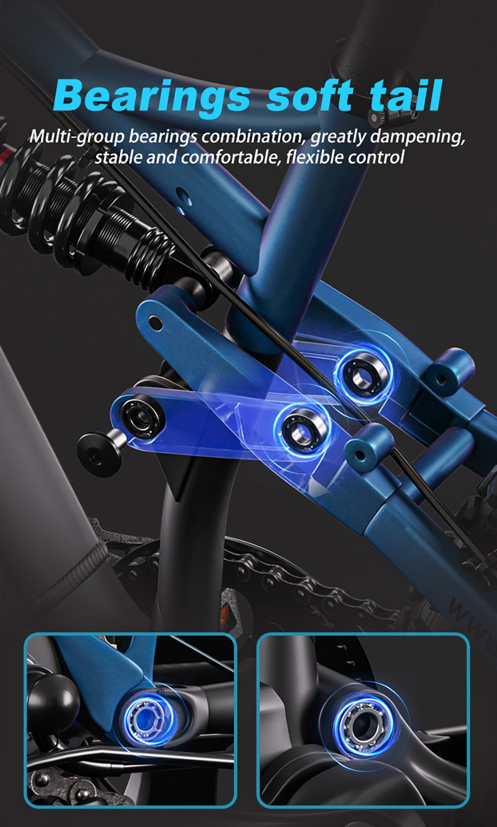 Elektrokolo PULUMA PH001, motor 500 W, baterie 48 V 20 Ah, pneumatiky 27,5*2,8 palce, maximální rychlost 40 km/h, dojezd 150 km, hydraulické olejové brzdy, tlumič nárazů, 9stupňová přehazovačka, LCD displej - černomodrá