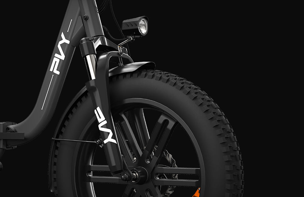 Elektrokolo PVY LS20, motor 250 W, baterie 48 V 16,5 Ah, tlusté pneumatiky 20 x 4,0 palce, maximální rychlost 25 km/h, dojezd 100 km, hydraulická brzda, uzamykatelná tlumicí vidlice, řazení Shimano 7 rychlostí, LCD displej - šedé