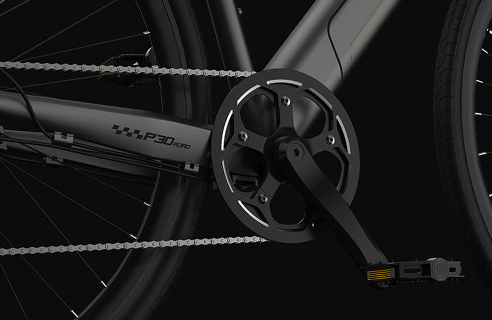 Elektrokolo PVY P30, pneumatiky 27,5*2,1 palce, motor 500 W, snímač točivého momentu 50 N.m, baterie 36 V 13,5 Ah, maximální dojezd 100 km, hydraulická kotoučová brzda SHIMANO, 9 rychlostí, hliníková slitina, vodotěsnost IP66 - šedá