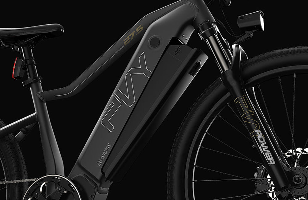 Elektrické kolo PVY Power, motor 1000 W, 48 V, 16,5 Ah, baterie, dojezd 100 km, pneumatiky 27,5*2,1 palce, hydraulická kotoučová brzda, tlumící vidlice SHIMANO, 7 rychlostí, vodotěsnost IP66 - šedá