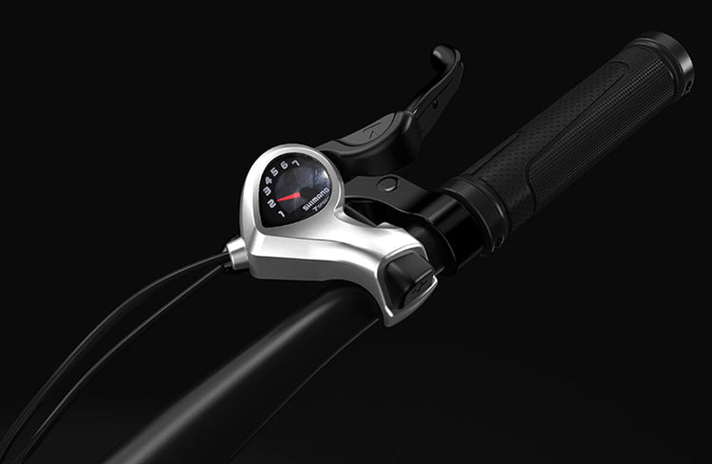 Elektrické kolo PVY Power, motor 1000 W, 48 V, 16,5 Ah, baterie, dojezd 100 km, pneumatiky 27,5*2,1 palce, hydraulická kotoučová brzda, tlumící vidlice SHIMANO, 7 rychlostí, vodotěsnost IP66 - šedá