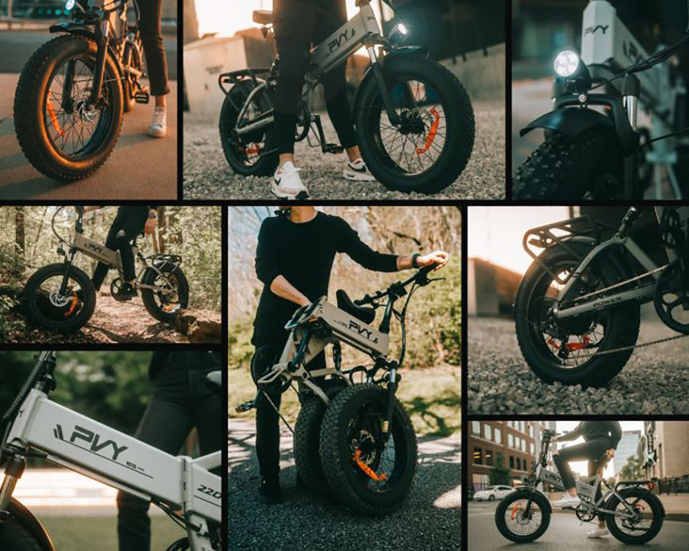 Skládací elektrokolo PVY Z20 Plus, tlusté pneumatiky 20*4,0 palce, motor 1000 W, rychlost 50 km/h, baterie 48 V 16,5 Ah, dojezd 80–120 km, nosnost 150 kg, Shimano 7 rychlostí, elektrické horské kolo – šedé