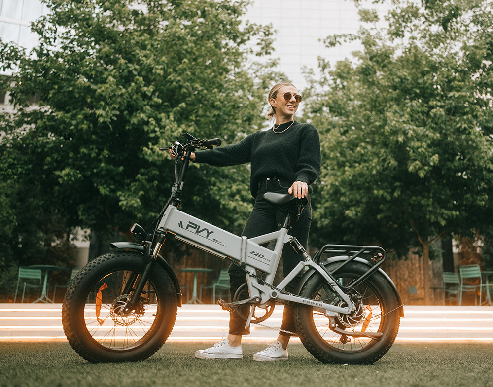 Skládací elektrokolo PVY Z20 Plus s tlustými pneumatikami 20*4,0 palce, motor 1000 W, rychlost 50 km/h, baterie 48 V 16,5 Ah, dojezd 80–120 km, nosnost 150 kg, Shimano 7 rychlostí, elektrické horské kolo – khaki