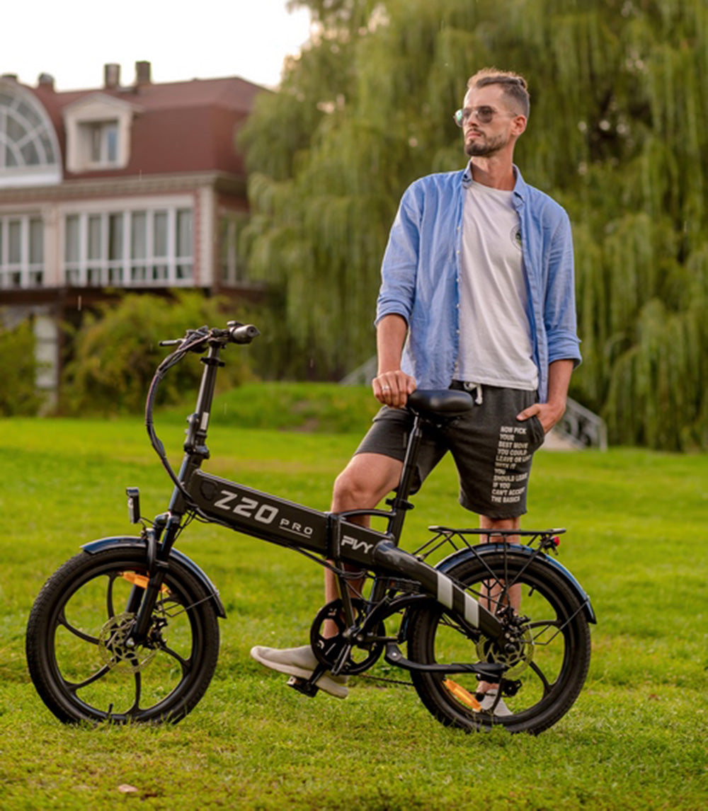 Elektrokolo PVY Z20 Pro, 20palcové pneumatiky, 250W motor v náboji, maximální rychlost 25 km/h, 36 V, 10,4 Ah, vyměnitelná baterie, dojezd 80–100 km, LCD displej – šedý