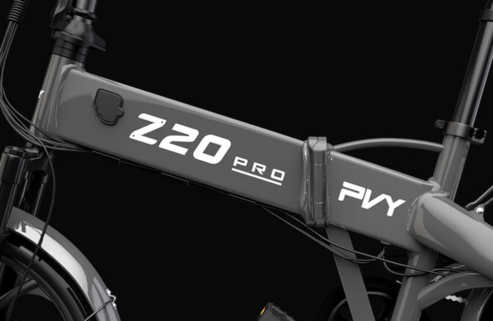 Elektrokolo PVY Z20 Pro, 20palcové pneumatiky, 250W motor v náboji, maximální rychlost 25 km/h, 36 V, 10,4 Ah, vyměnitelná baterie, dojezd 80–100 km, LCD displej – šedý