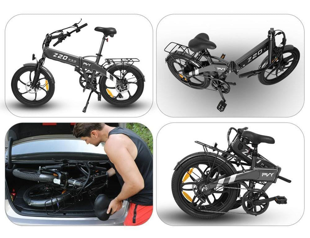Elektrokolo PVY Z20 Pro, 20palcové pneumatiky, 250W motor v náboji, maximální rychlost 25 km/h, 36 V, 10,4 Ah, vyměnitelná baterie, dojezd 80–100 km, LCD displej – šedý