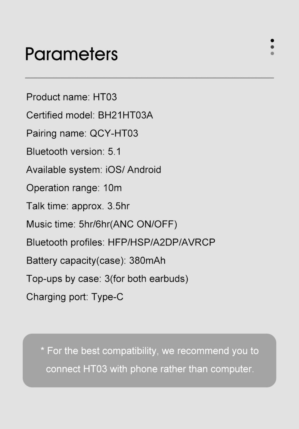 Sluchátka QCY HT03 ANC TWS, Bluetooth 5.1