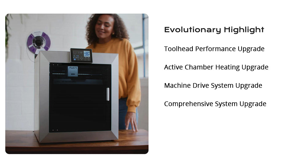 3D tiskárna QIDI TECH PLUS4, 600 mm/s, tisk při vysoké teplotě 370 ℃, aktivní vyhřívaná komora 65 ℃, 305*305*280 mm, 5palcová dotyková obrazovka, kamera 1080P, vícekovová kompozitní tryska, dvouvrstvá izolace, podpora vícebarevného systému, dálkové ovládání, Klipper V0.12.0