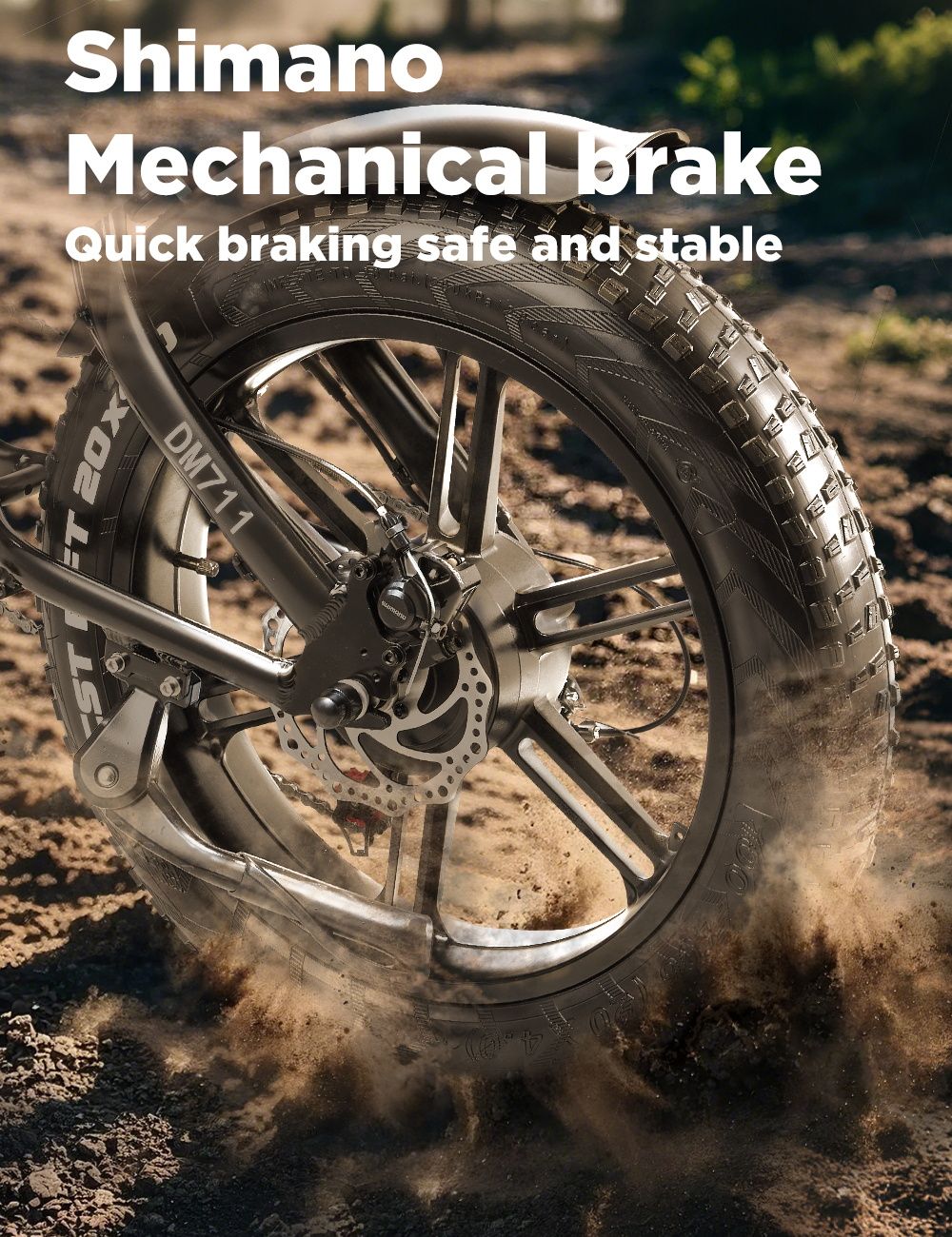 Elektrokolo RANDRIDE DM711, motor 1000 W*2, baterie 48 V 20 Ah, tlusté pneumatiky 20*4,0 palce, maximální rychlost 45 km/h, dojezd 60 km, mechanická brzda Shimano, dvojité odpružení, LCD displej, 7 rychlostí