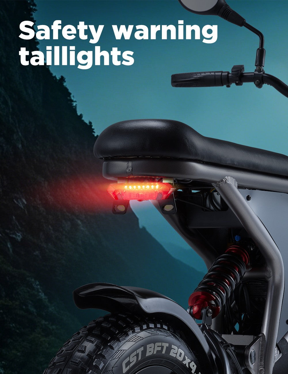 Elektrokolo RANDRIDE DM711, motor 1000 W*2, baterie 48 V 20 Ah, tlusté pneumatiky 20*4,0 palce, maximální rychlost 45 km/h, dojezd 60 km, mechanická brzda Shimano, dvojité odpružení, LCD displej, 7 rychlostí