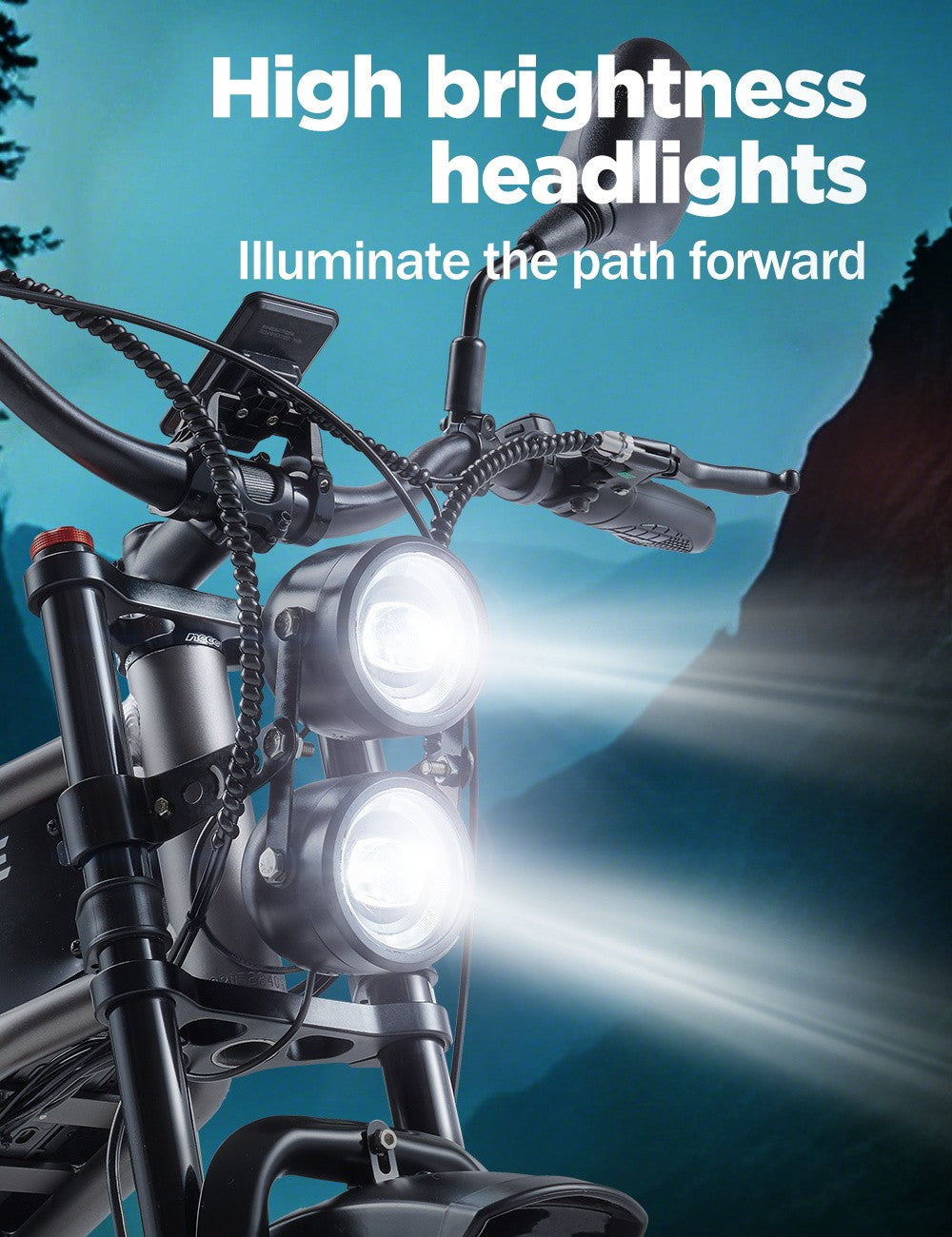 Elektrokolo RANDRIDE DM711, motor 1000 W*2, baterie 48 V 20 Ah, tlusté pneumatiky 20*4,0 palce, maximální rychlost 45 km/h, dojezd 60 km, mechanická brzda Shimano, dvojité odpružení, LCD displej, 7 rychlostí