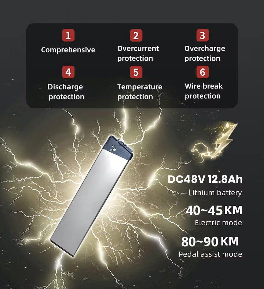 Elektrokolo RANDRIDE YA20, motor 500 W, maximální rychlost 40 km/h, baterie 48 V 12,8 Ah, dojezd 80–90 km/h, pneumatiky CST 20 x 1,95 palce, nosnost 120 kg, Shimano 7 rychlostí