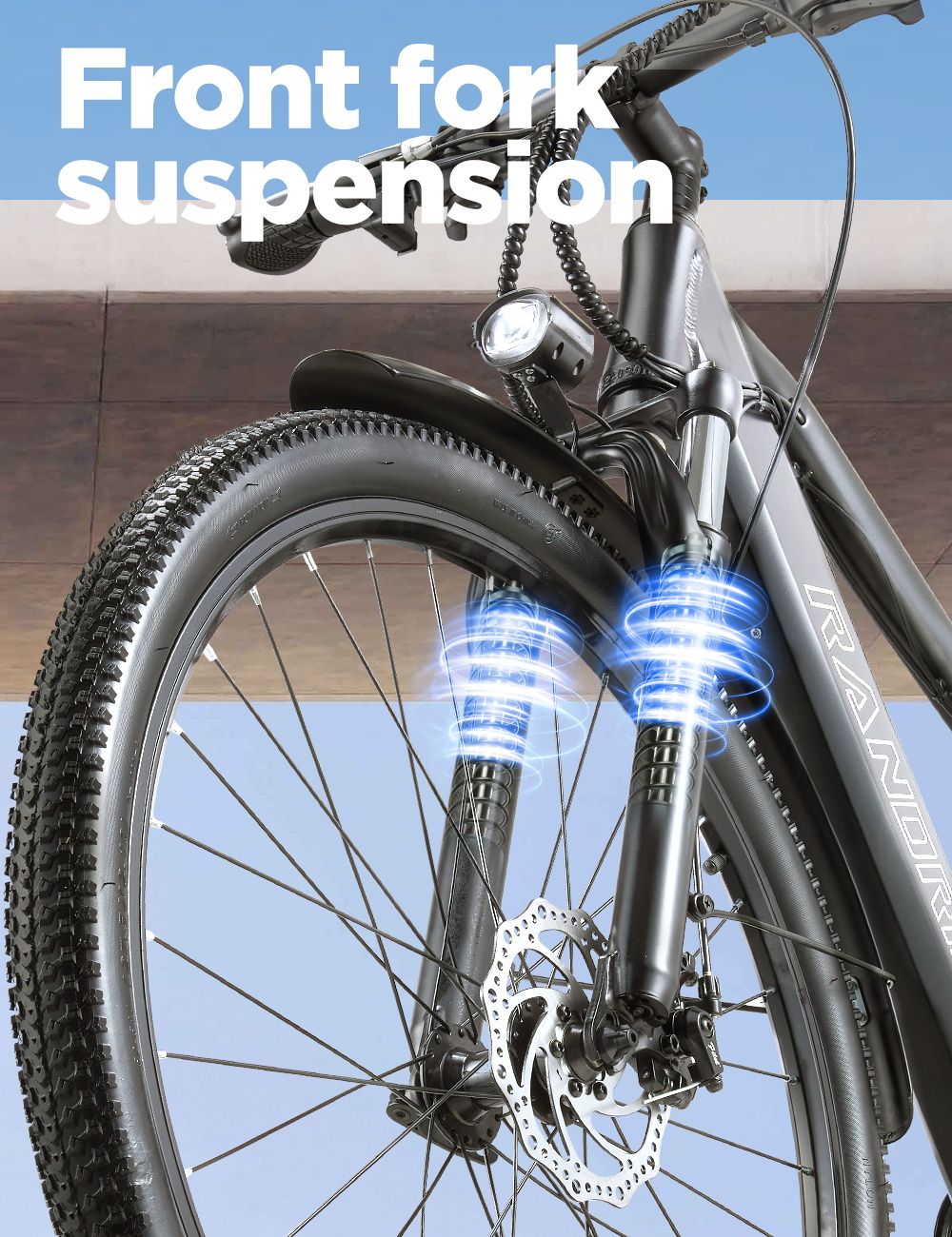 Elektrokolo RANDRIDE YG70, motor 1000 W, baterie 48 V 14 Ah, pneumatiky 27,5 x 1,95 palce, maximální rychlost 45 km/h, dojezd 50 km, mechanická brzda, odpružená přední vidlice, 27 rychlostí, LCD displej