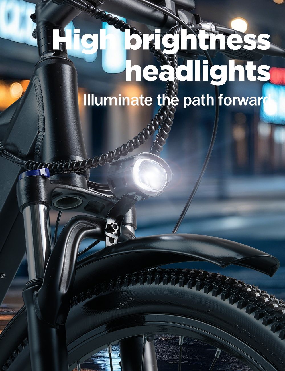 Elektrokolo RANDRIDE YG70, motor 1000 W, baterie 48 V 14 Ah, pneumatiky 27,5 x 1,95 palce, maximální rychlost 45 km/h, dojezd 50 km, mechanická brzda, odpružená přední vidlice, 27 rychlostí, LCD displej