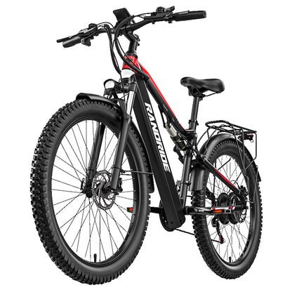 RANDRIDE YG90B Electric Bike 1000W Motor 45km/h Max Speed 48V 17Ah Removable battery 80-90KM Max Range 27.5*2.4&#39;&#39; CST Tires 120kg Load Shimano 21 Gears Hydraulic brake - Black &amp; Red