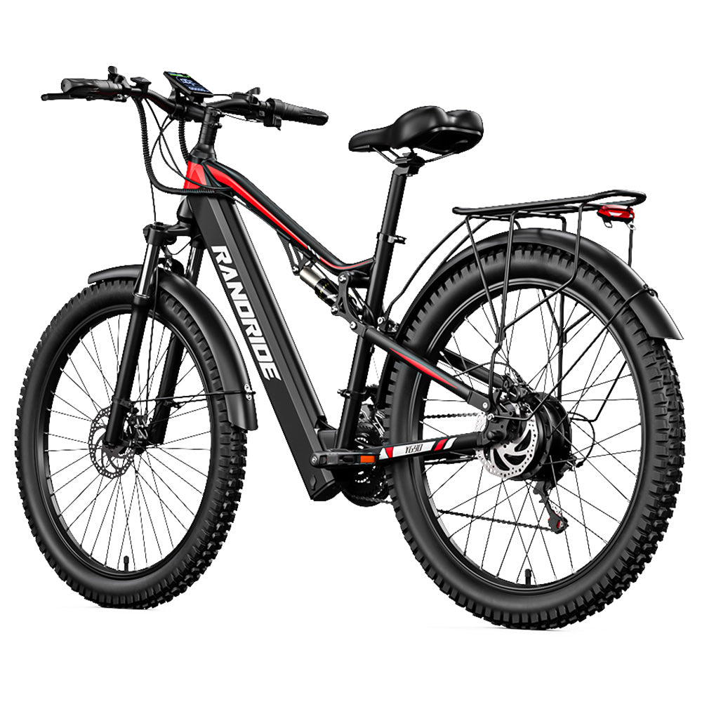 RANDRIDE YG90B Electric Bike 1000W Motor 45km/h Max Speed 48V 17Ah Removable battery 80-90KM Max Range 27.5*2.4&#39;&#39; CST Tires 120kg Load Shimano 21 Gears Hydraulic brake - Black &amp; Red