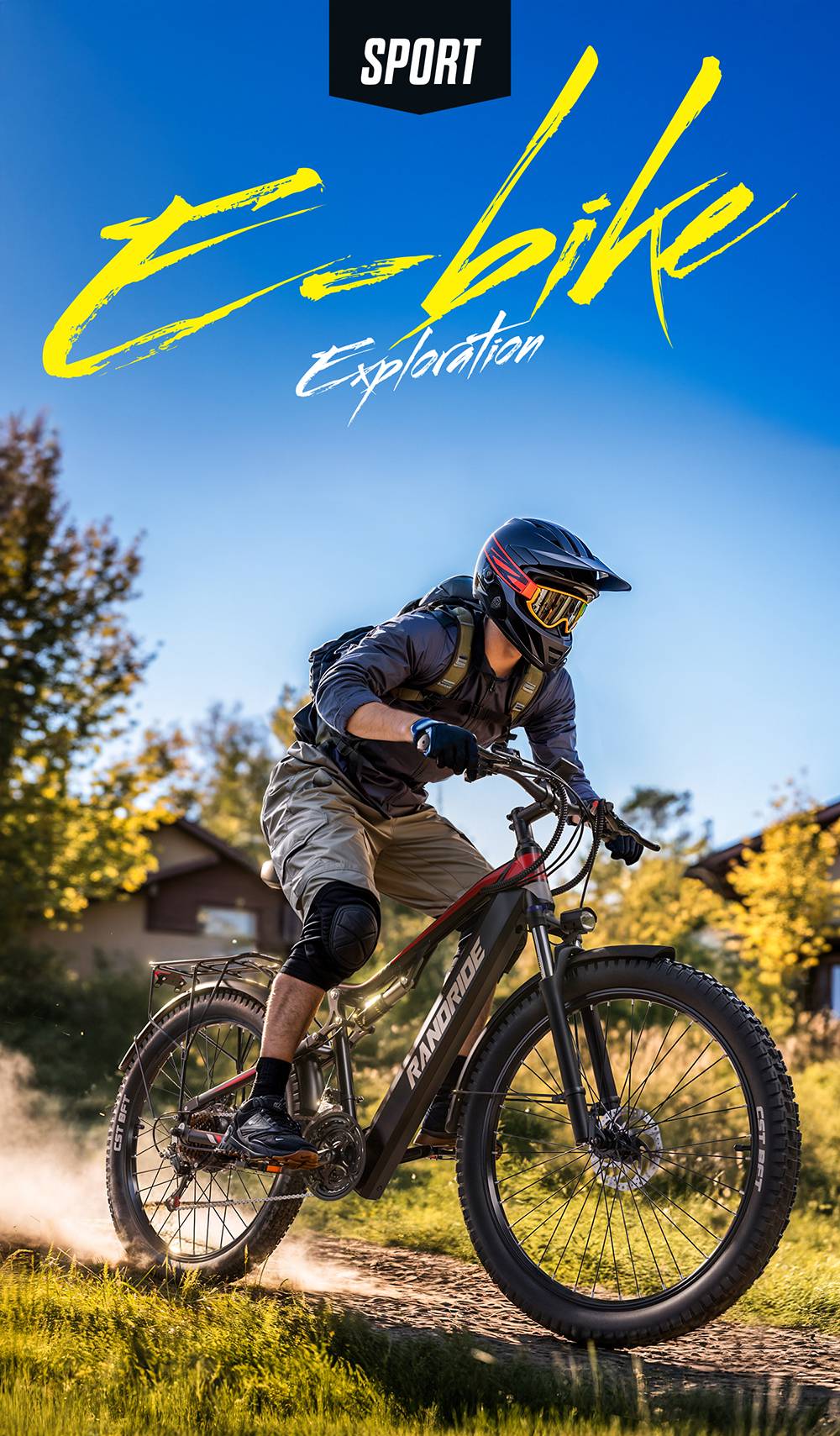 Elektrické kolo RANDRIDE YG90B, motor 1000 W, maximální rychlost 45 km/h, vyjímatelná baterie 48 V, dojezd 80–90 km, pneumatiky CST 27,5*2,4 palce, nosnost 120 kg, převodovka Shimano 21, hydraulická brzda – černo-červená