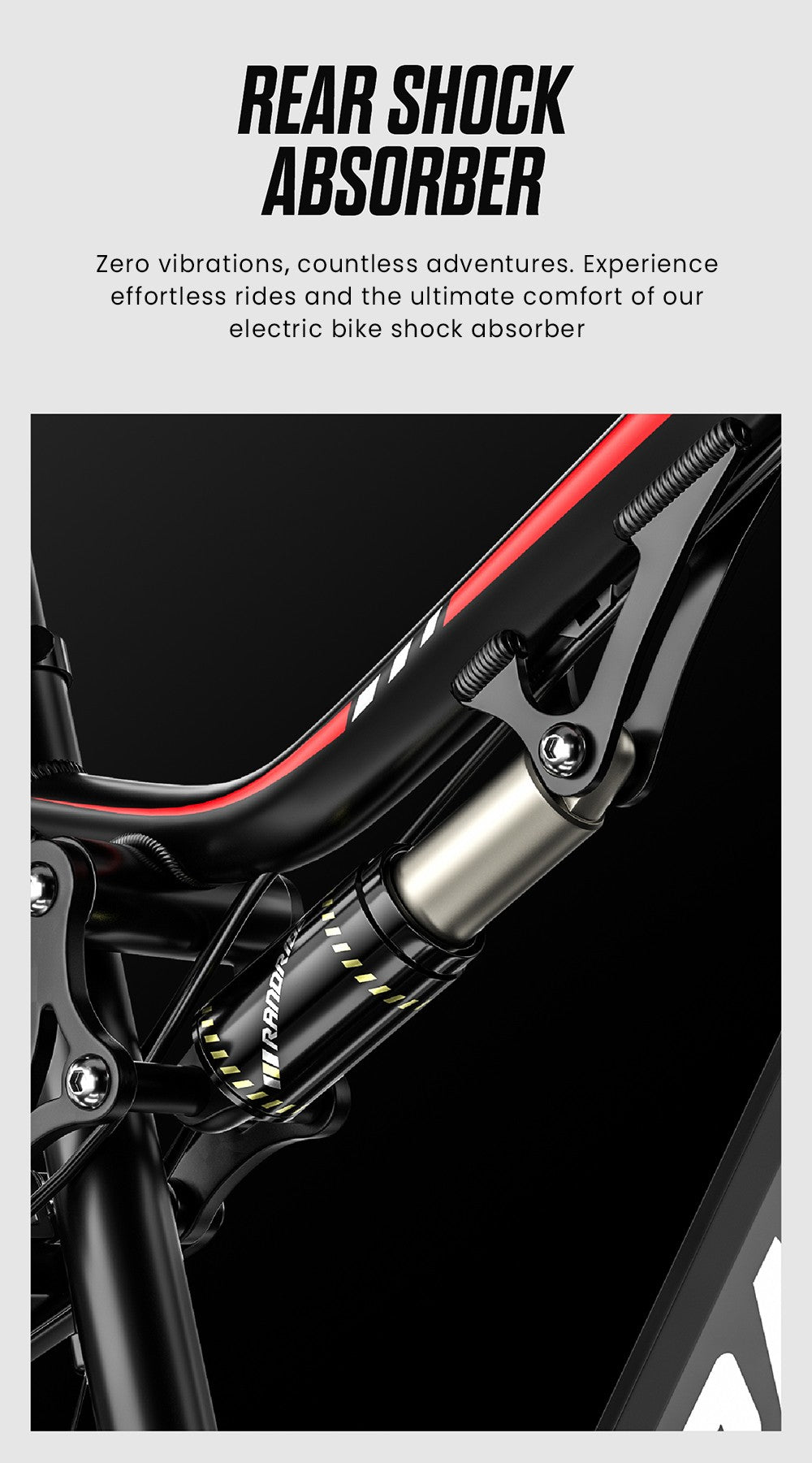 Elektrické kolo RANDRIDE YG90B, motor 1000 W, maximální rychlost 45 km/h, vyjímatelná baterie 48 V, dojezd 80–90 km, pneumatiky CST 27,5*2,4 palce, nosnost 120 kg, převodovka Shimano 21, hydraulická brzda – černo-červená
