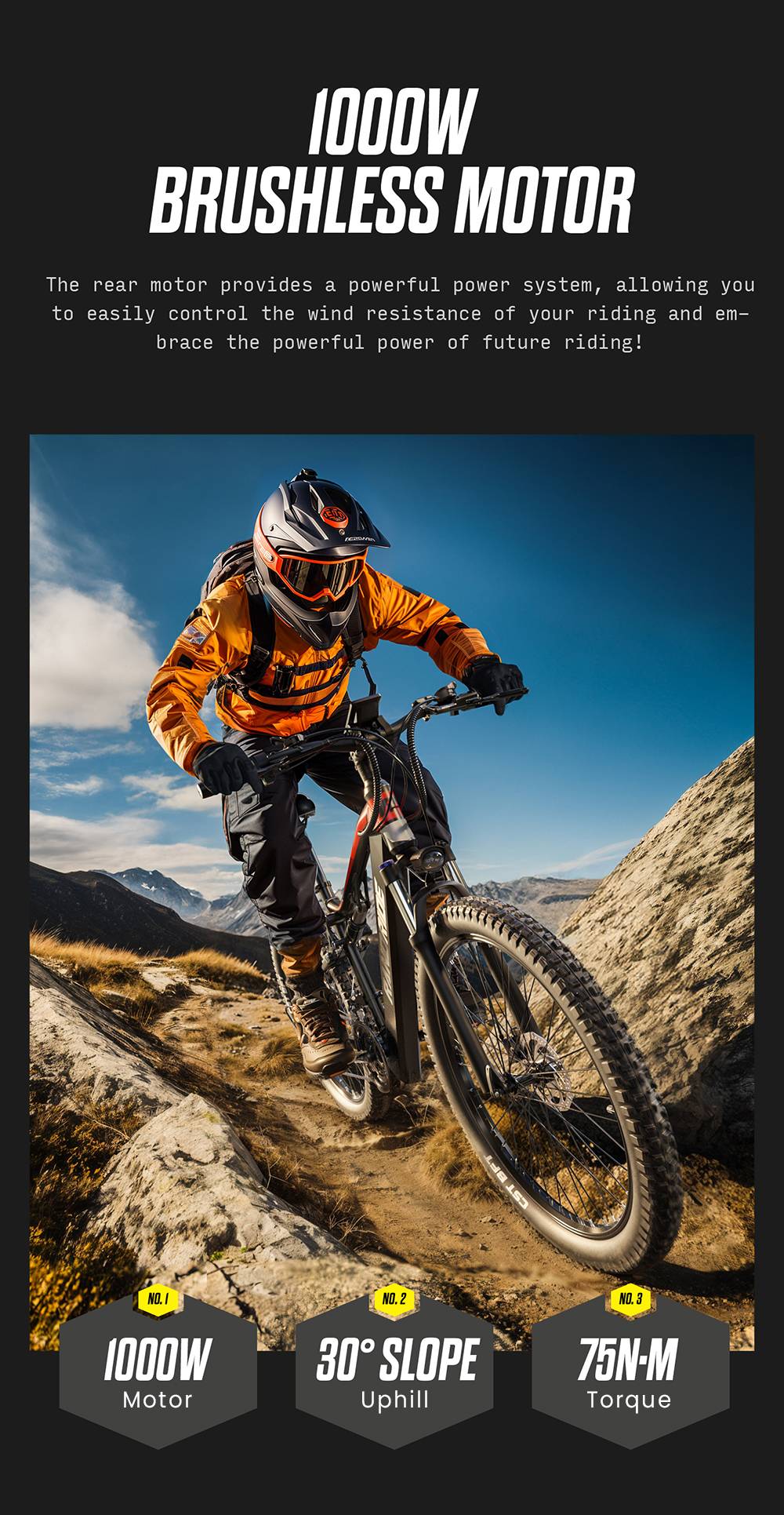 Elektrické kolo RANDRIDE YG90B, motor 1000 W, maximální rychlost 45 km/h, vyjímatelná baterie 48 V, dojezd 80–90 km, pneumatiky CST 27,5*2,4 palce, nosnost 120 kg, převodovka Shimano 21, hydraulická brzda – černo-červená