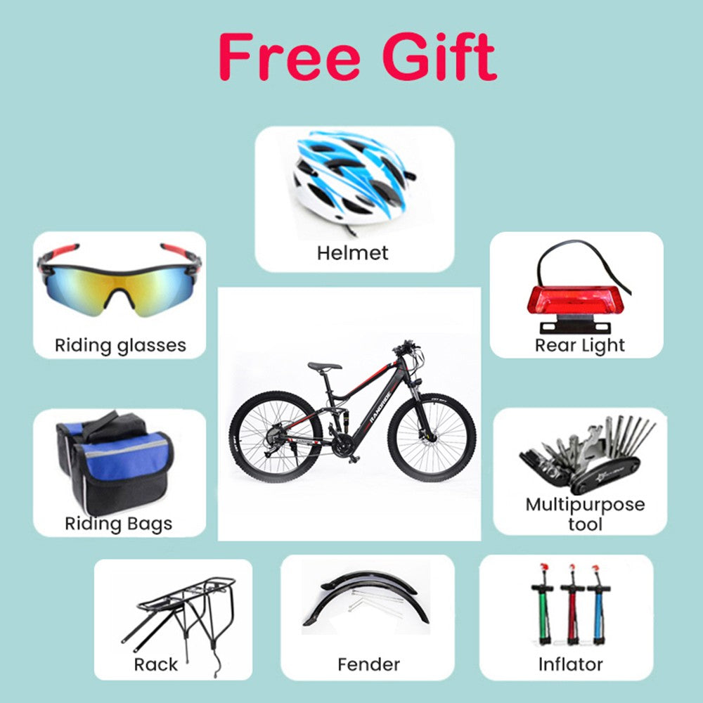 Elektrokolo RANDRIDE YS90, motor 1000 W, maximální rychlost 45 km/h, baterie 48 V 13,6 Ah, dojezd 60–70 km, pneumatiky 27,5*2,4 palce, nosnost 150 kg, hydraulické kotoučové brzdy SHIMANO MicroNew, 27 převodů