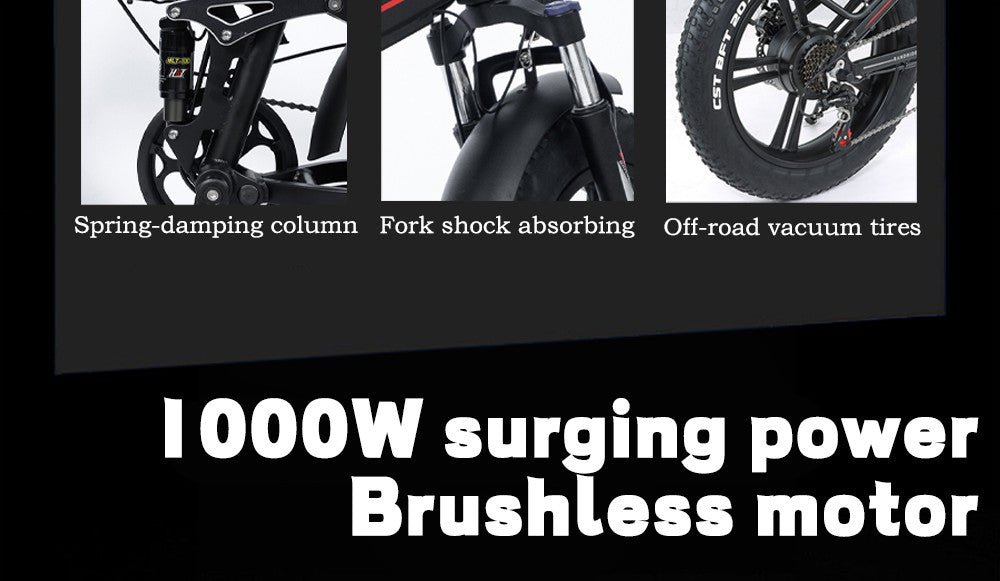 Elektrokolo RANDRIDE YX20, motor 1000 W, maximální rychlost 45 km/h, baterie 48 V 17 Ah, maximální dojezd 80–90 km, 20 tlustých pneumatik o rozměrech 4,0 palce, nosnost 150 kg, řazení Shimano 7 rychlostí