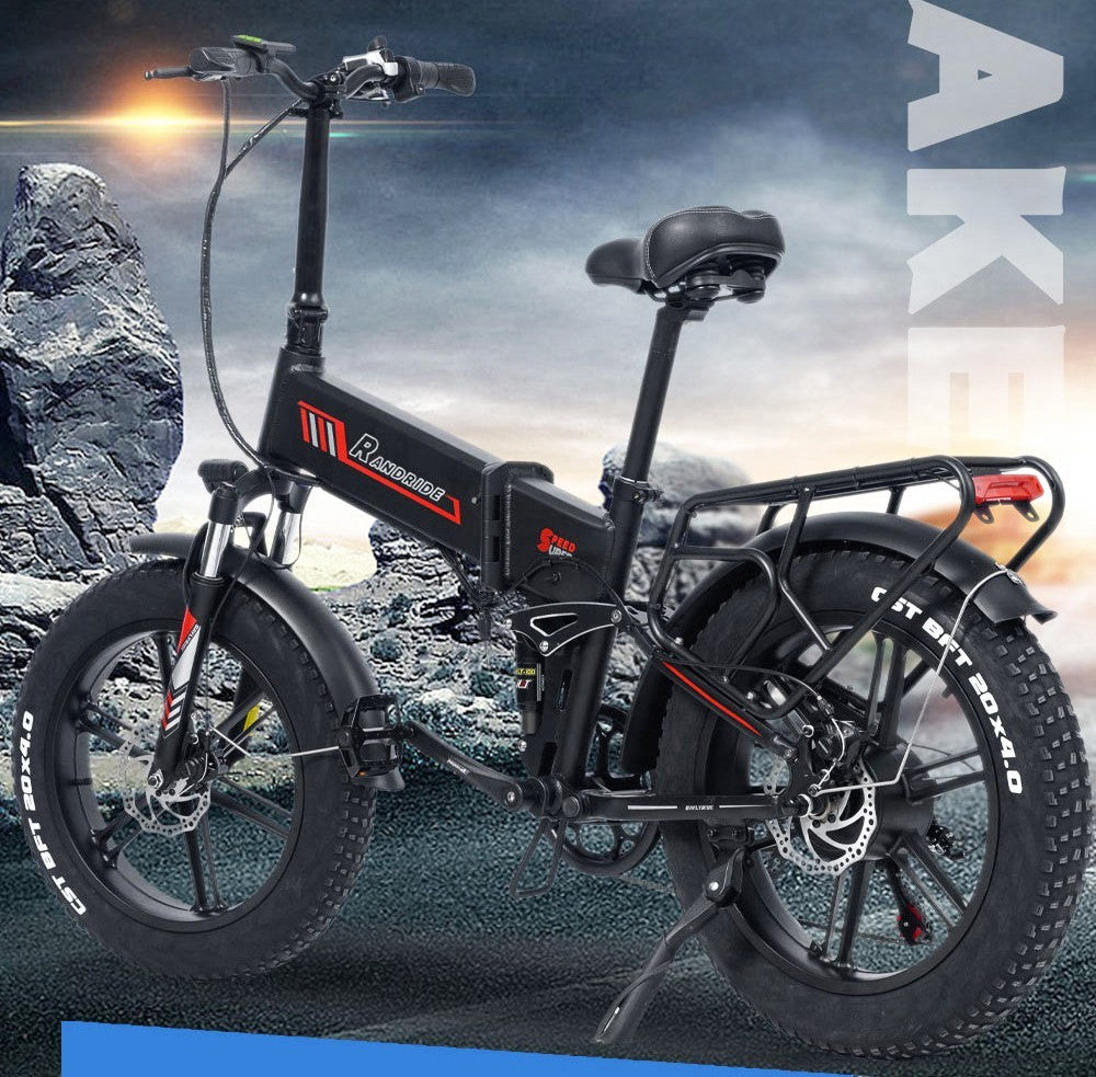Elektrokolo RANDRIDE YX20, motor 1000 W, maximální rychlost 45 km/h, baterie 48 V 17 Ah, maximální dojezd 80–90 km, 20 tlustých pneumatik o rozměrech 4,0 palce, nosnost 150 kg, řazení Shimano 7 rychlostí