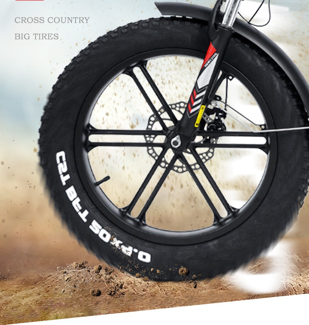 Elektrokolo RANDRIDE YX20, motor 1000 W, maximální rychlost 45 km/h, baterie 48 V 17 Ah, maximální dojezd 80–90 km, 20 tlustých pneumatik o rozměrech 4,0 palce, nosnost 150 kg, řazení Shimano 7 rychlostí