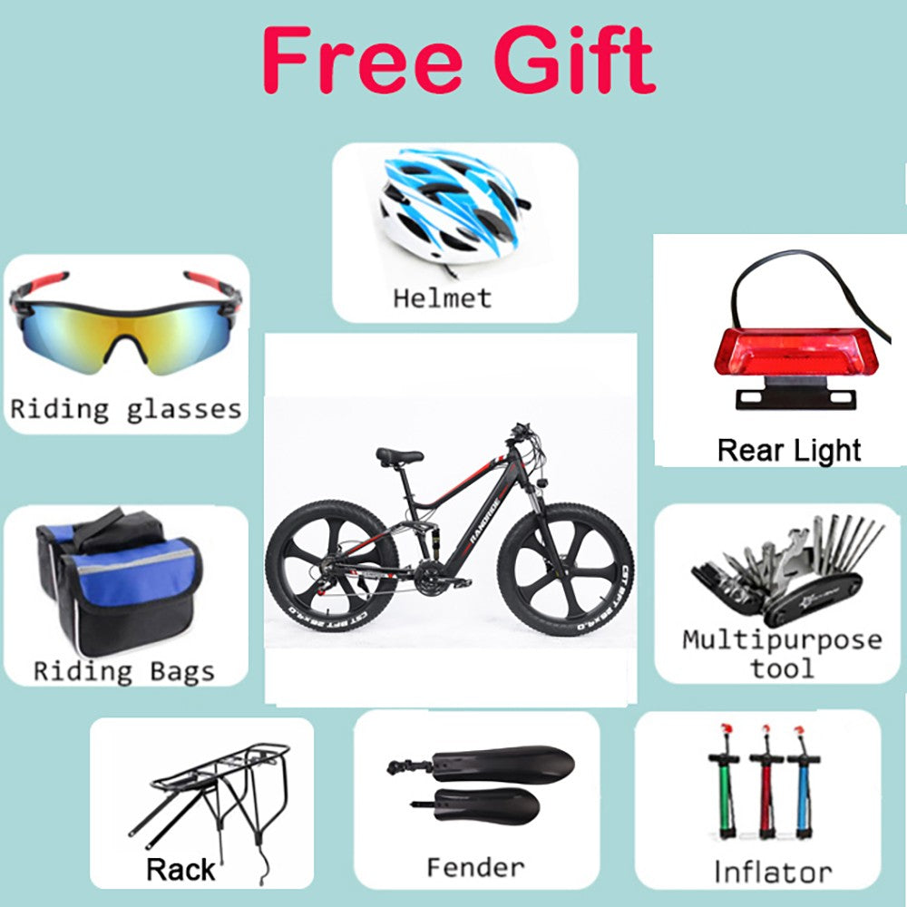 Elektrokolo RANDRIDE YX90M, 26" tlusté pneumatiky, bezkartáčový motor 1000 W, baterie 48 V 13,6 Ah, maximální rychlost 45 km/h, dojezd 100 km, LCD displej, hydraulické brzdy SHIMANO, celoodpružený rám