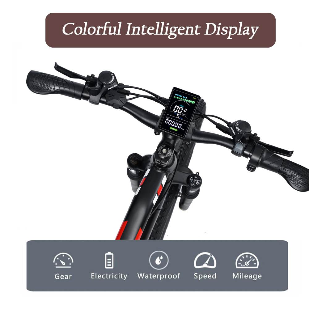 Elektrokolo RANDRIDE YX90M, 26" tlusté pneumatiky, bezkartáčový motor 1000 W, baterie 48 V 13,6 Ah, maximální rychlost 45 km/h, dojezd 100 km, LCD displej, hydraulické brzdy SHIMANO, celoodpružený rám