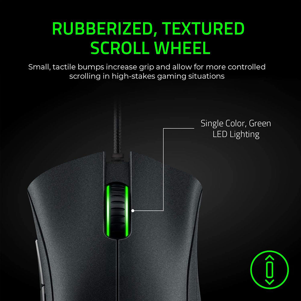 Herní myš Razer DeathAdder Essential, optický senzor 6400 DPI, 5 programovatelných tlačítek, mechanické spínače, gumové boční úchopy - černá