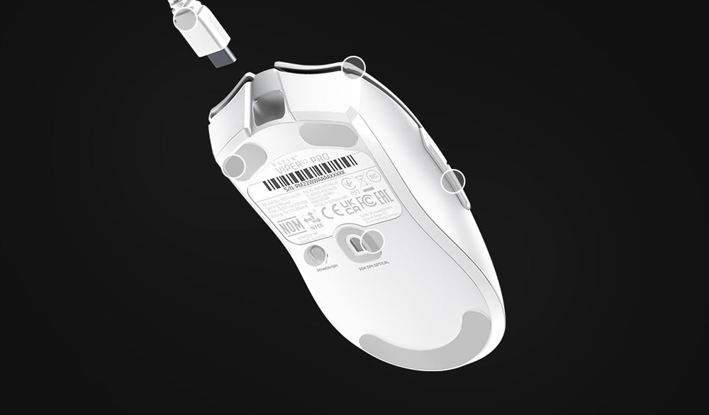 Bezdrátová herní myš Razer Viper V2 Pro, ultralehká 58g, optický senzor 30K DPI, výdrž baterie 90 hodin - bílá