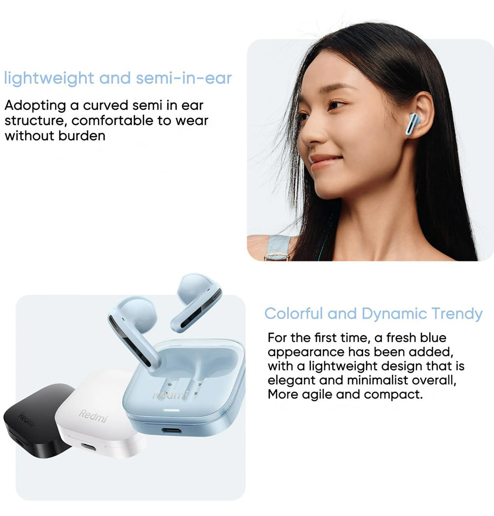 Aktivní sluchátka Redmi Buds 6, Bluetooth 5.4, potlačení hluku při hovorech, 5 režimů ladění, výdrž baterie až 30 hodin - černá