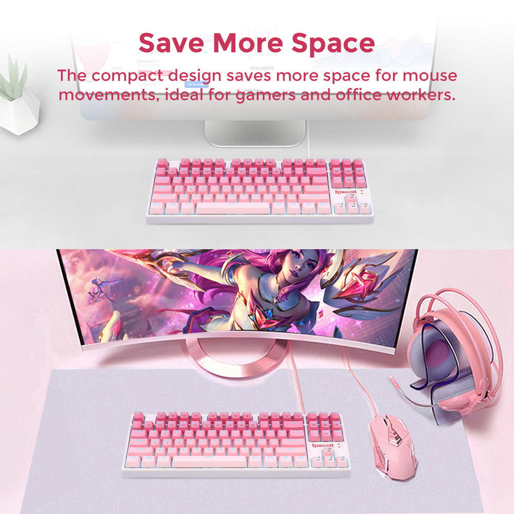 Redragon K576W-GP DAKSA TKL Drátová mechanická klávesnice 87 kláves Gradient PBT krytka s červenými spínači - růžová