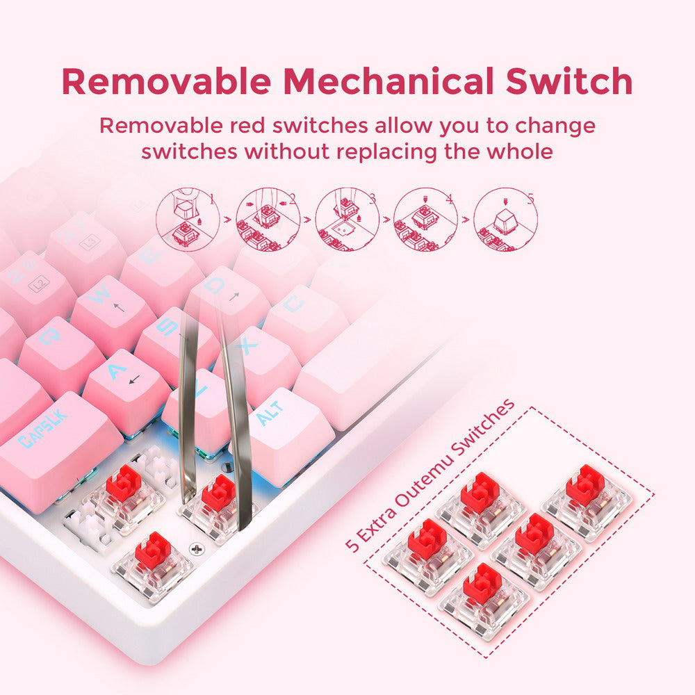 Redragon K576W-GP DAKSA TKL Drátová mechanická klávesnice 87 kláves Gradient PBT krytka s červenými spínači - růžová