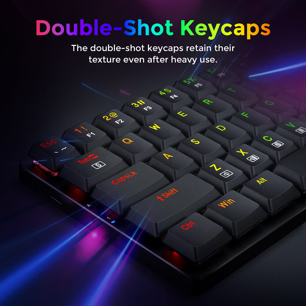 Redragon K626P-KB Ashe 78 kláves drátová RGB kompaktní mechanická klávesnice ultratenká s numerickou klávesnicí modrý spínač - černá