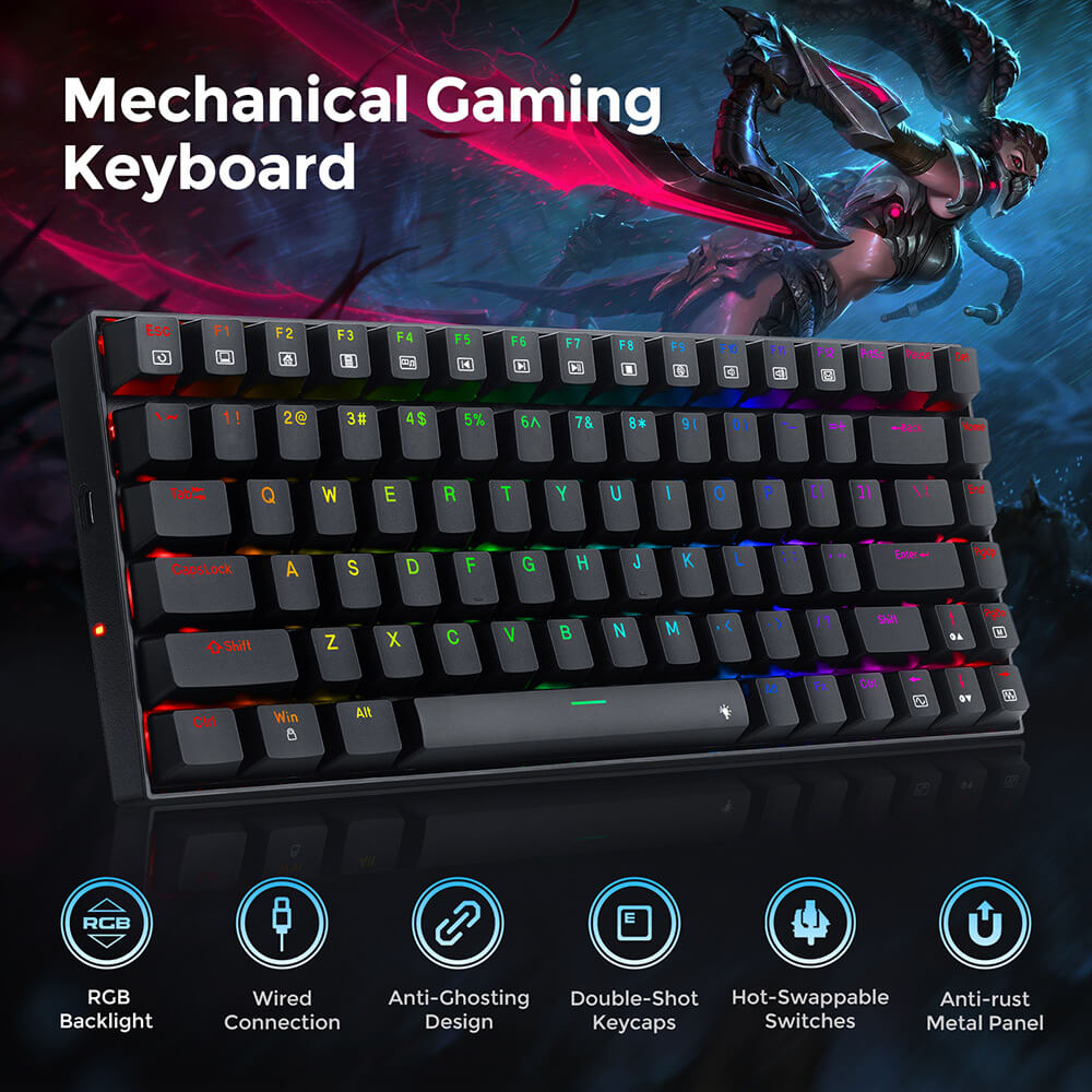 Herní mechanická klávesnice Redragon K629-RGB Phantom RGB Backlight, 84 kláves, červené spínače - černá