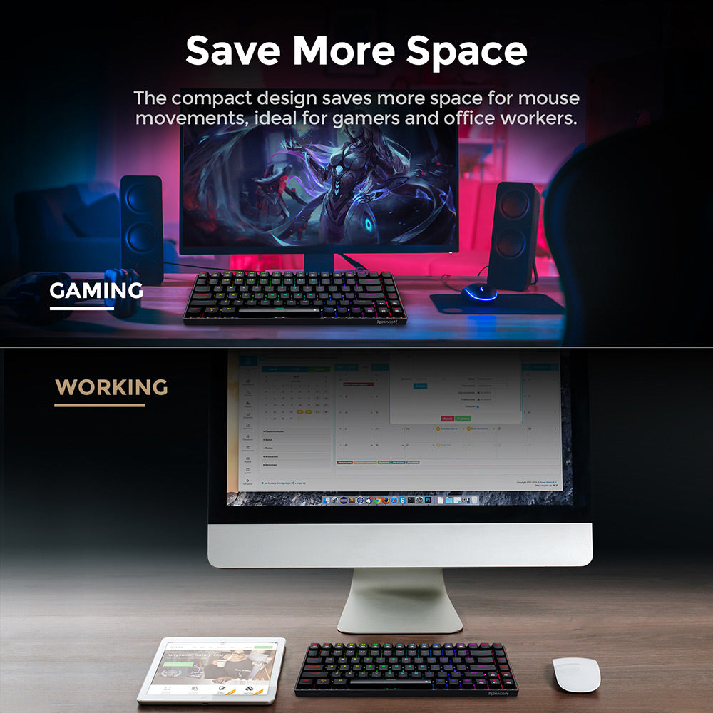 Herní mechanická klávesnice Redragon K629-RGB Phantom RGB Backlight, 84 kláves, červené spínače - černá