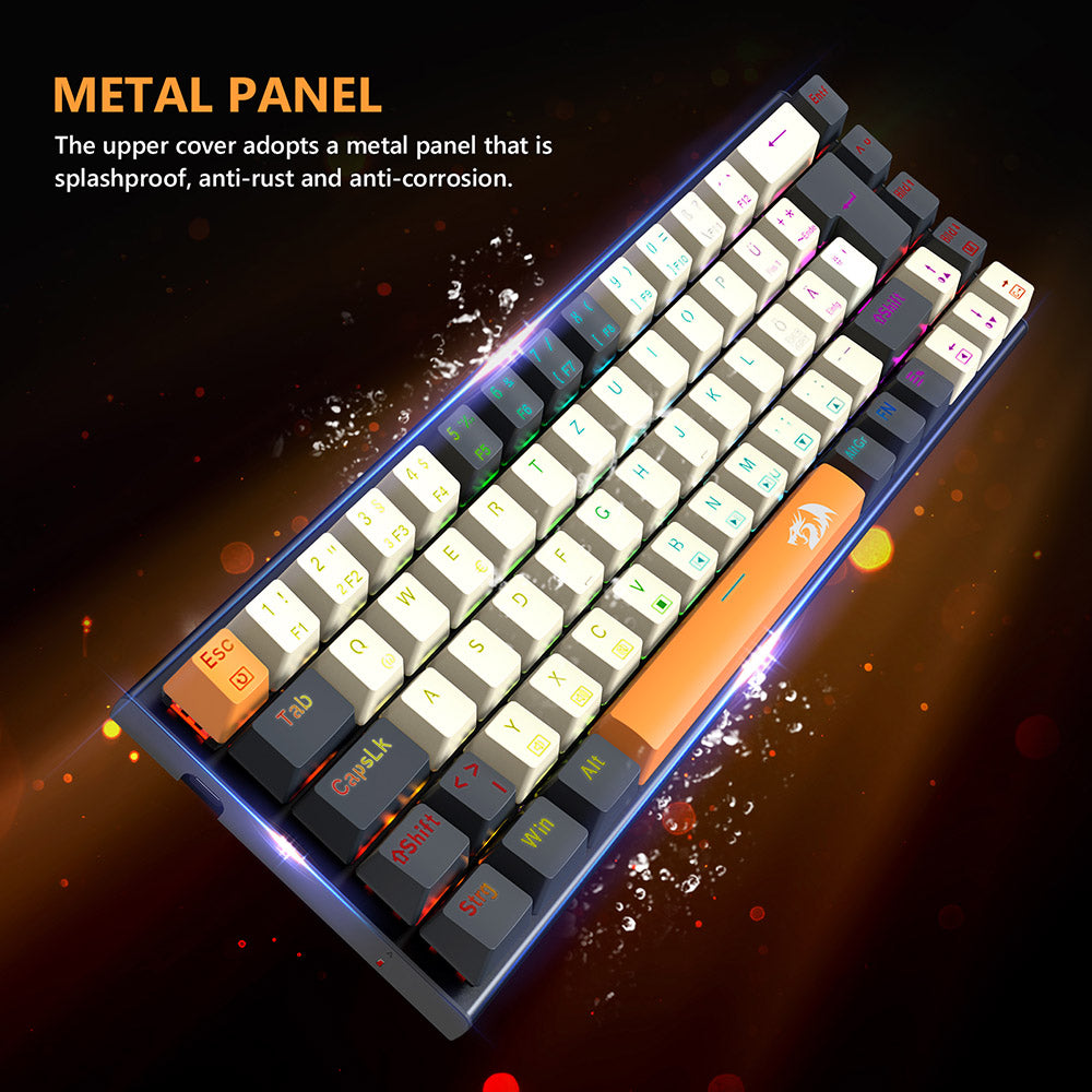 Herní mechanická klávesnice Redragon QWERTZ s německým rozložením kláves K633CGO-RGB Ryze, 68 kláves, červené spínače, RGB podsvícení, kovový panel, kabelové připojení USB-C, mechanické spínače vyměnitelné za provozu, programovatelné klávesy s barevnými PBT krytkami a 4 extra externími spínači.