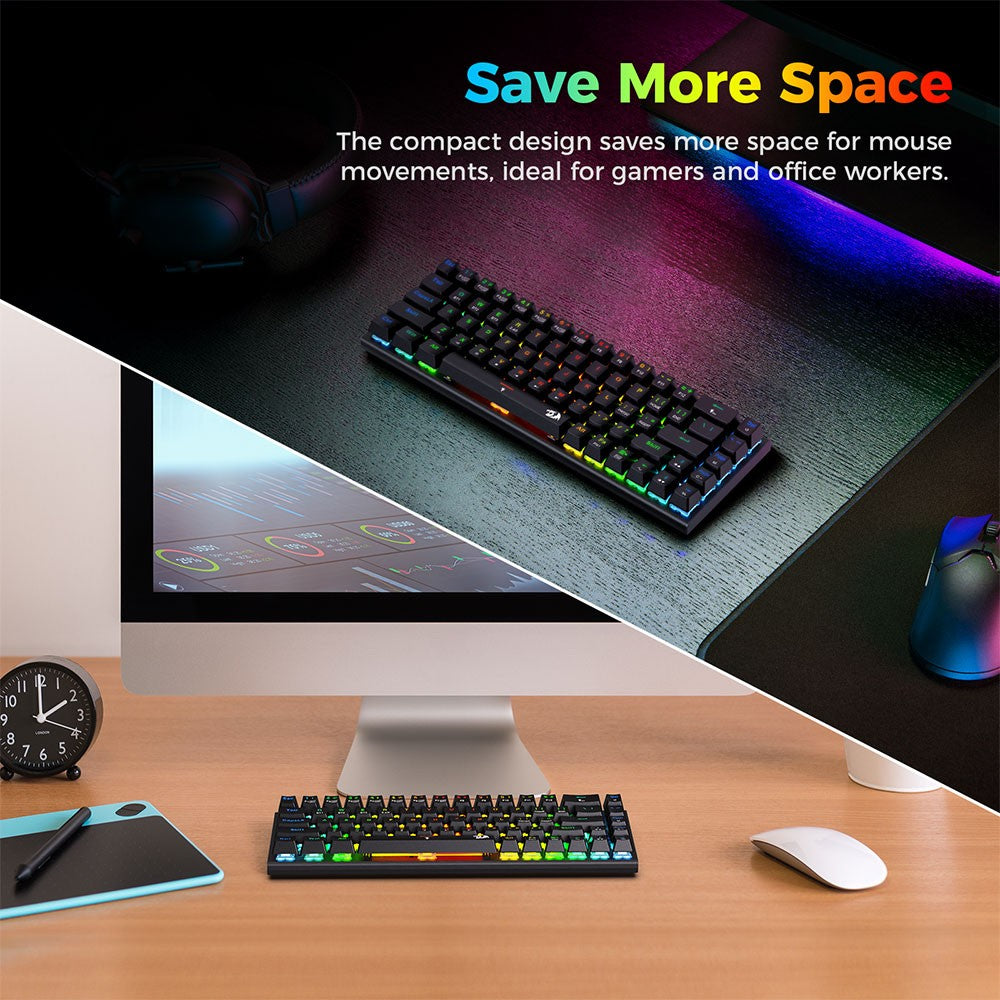 Redragon K633RGB-PRO Ryze Pro 68 kláves Bluetooth/2,4 GHz/kabelová třírežimová mechanická klávesnice s RGB podsvícením, červeným přepínačem - černá