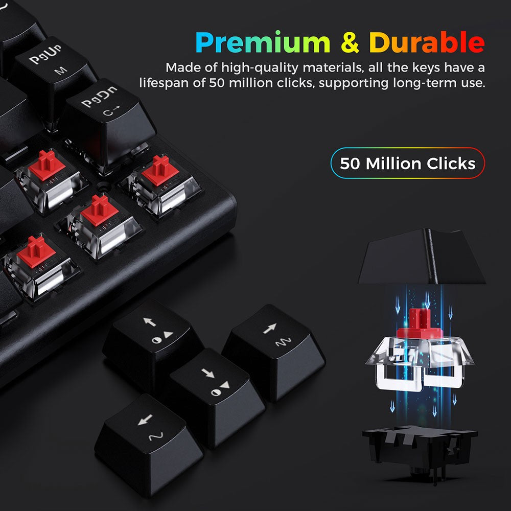 Redragon K633RGB-PRO Ryze Pro 68 kláves Bluetooth/2,4 GHz/kabelová třírežimová mechanická klávesnice s RGB podsvícením, červeným přepínačem - černá