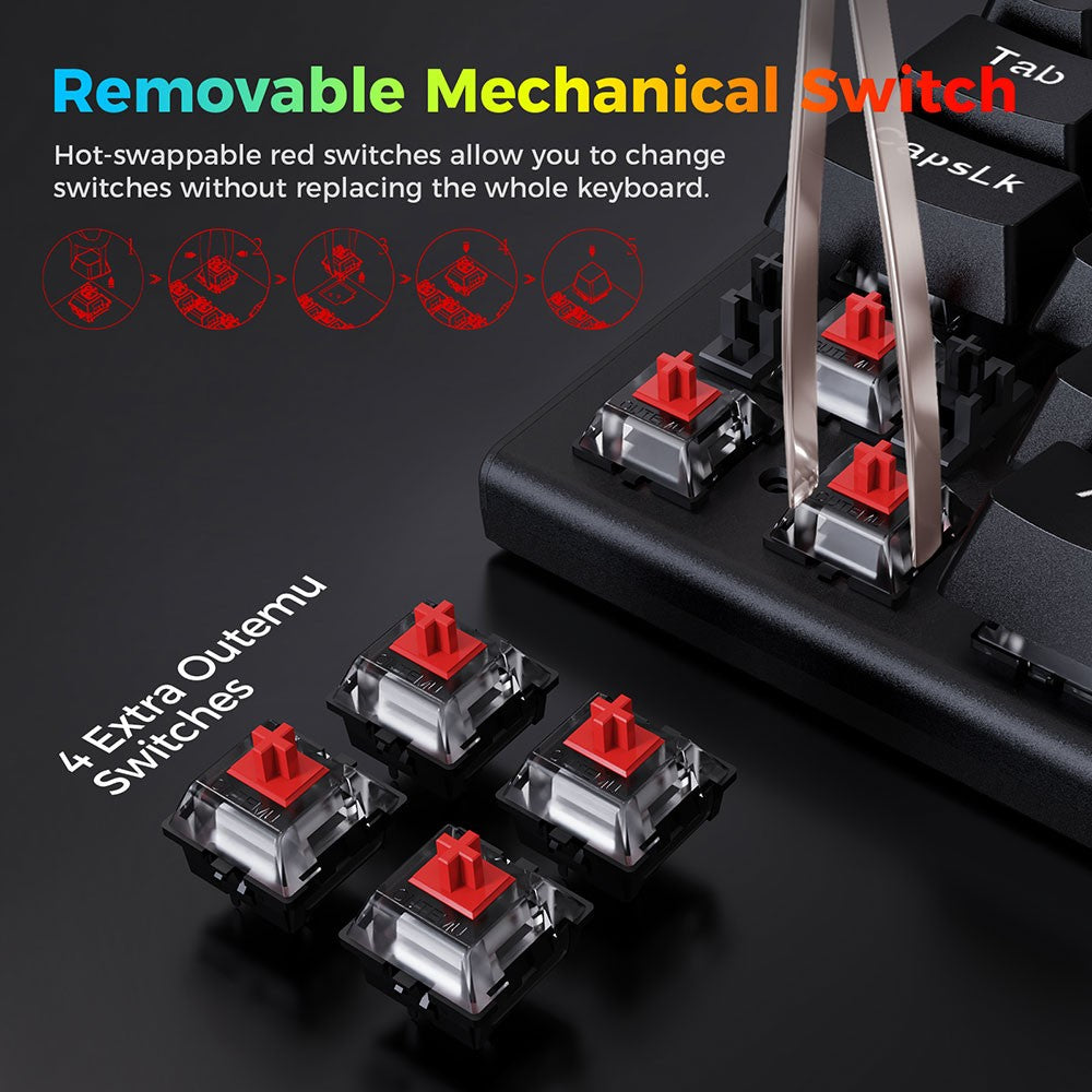 Redragon K633RGB-PRO Ryze Pro 68 kláves Bluetooth/2,4 GHz/kabelová třírežimová mechanická klávesnice s RGB podsvícením, červeným přepínačem - černá