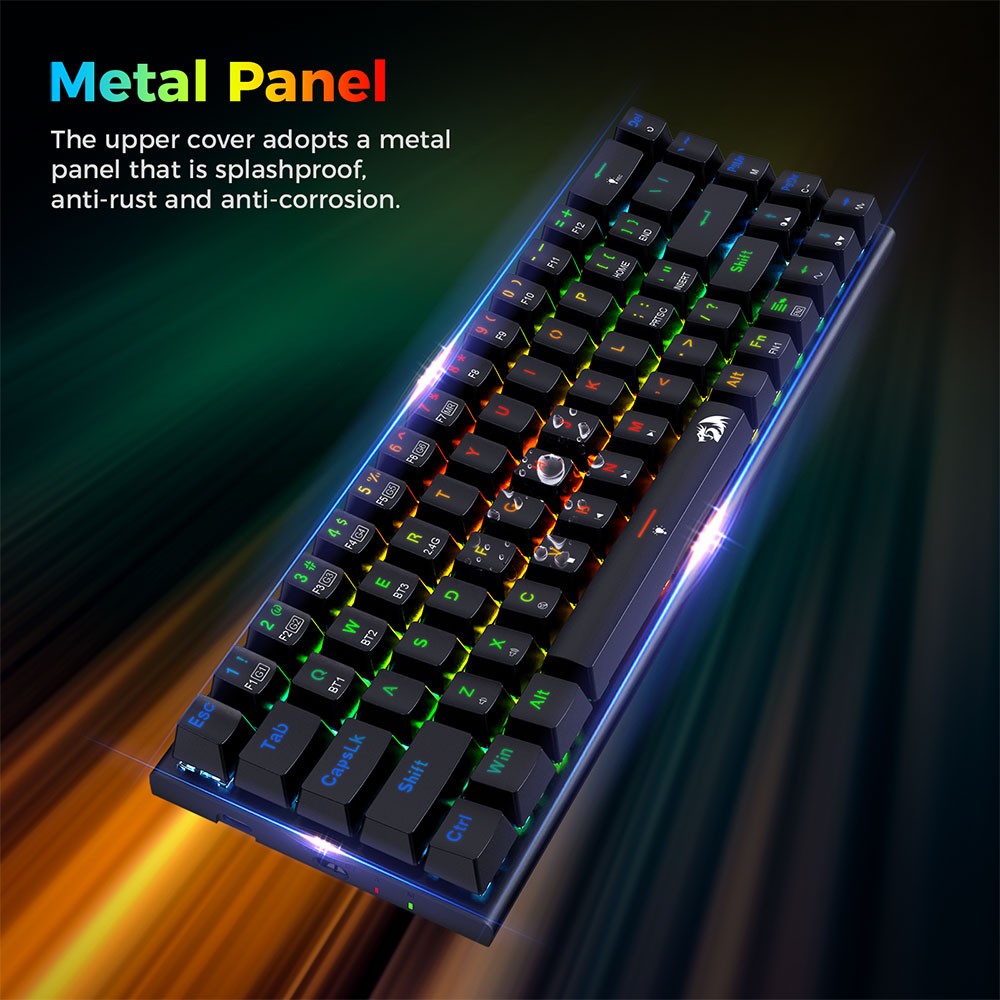 Redragon K633RGB-PRO Ryze Pro 68 kláves Bluetooth/2,4 GHz/kabelová třírežimová mechanická klávesnice s RGB podsvícením, červeným přepínačem - černá