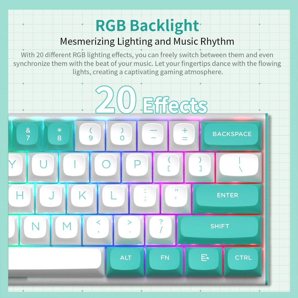Redragon K683WB-RGB Drátová mechanická klávesnice, 87 kláves, nastavitelné magnetické lineární spínače, dvojité PBT klávesy, frekvence dotazování 8000 Hz, RGB podsvícení - bílo-zelená