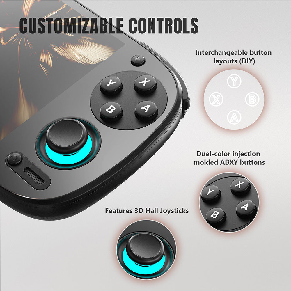 Herní konzole Retroid Pocket 5, Android 13, 5,5palcový 1080p AMOLED displej, 8 GB RAM LPDDR4x, 128 GB úložiště UFS 3.1, WiFi 6 Bluetooth 5.1, baterie 5000 mAh - černá