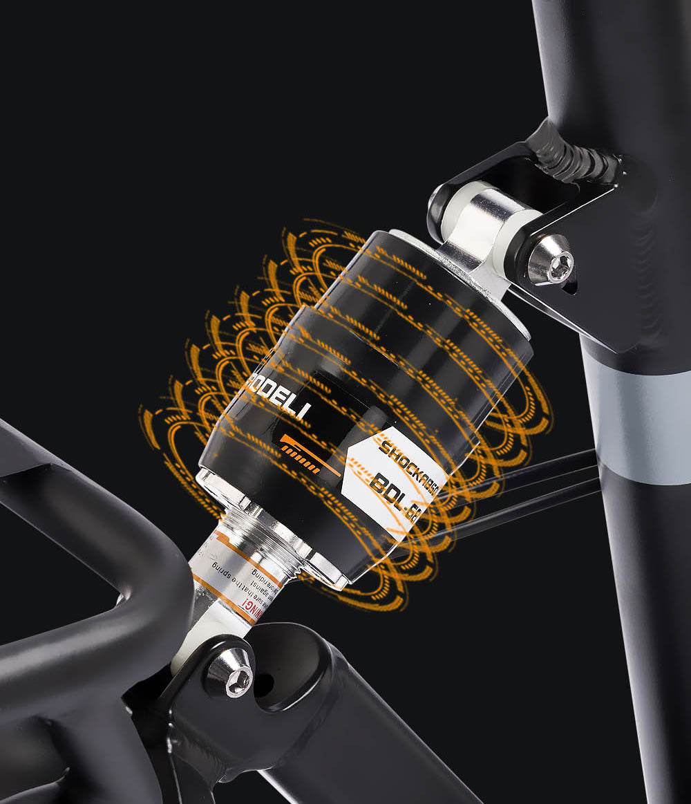 Skládací elektrokolo Ridstar H20, motor 1000 W, baterie 48 V 15 Ah, tlusté pneumatiky 20 x 4,0 palce, maximální rychlost 45 km/h, maximální dojezd 80 km, řazení Shimano 7 rychlostí, dvojité kotoučové brzdy, dvojité hydraulické odpružení vpředu a vzadu.