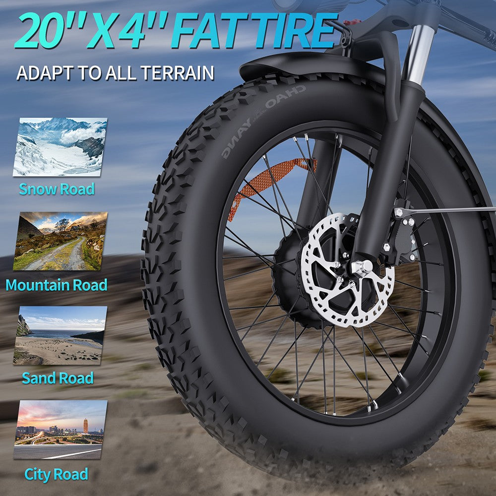 Elektrokolo Ridstar H20 Pro, motor 1000 W*2, baterie 48 V 23 Ah, tlusté pneumatiky 20*4 palce, maximální rychlost 49 km/h, dojezd 112 km, hydraulické kotoučové brzdy, přední a zadní tlumič, řazení Shimano 7 rychlostí